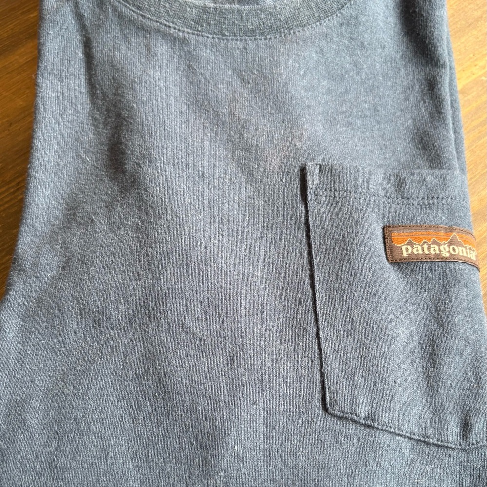 Patagonia Navy Long Sleeve, Unisex Pocket T-Shirt with Logo Patch